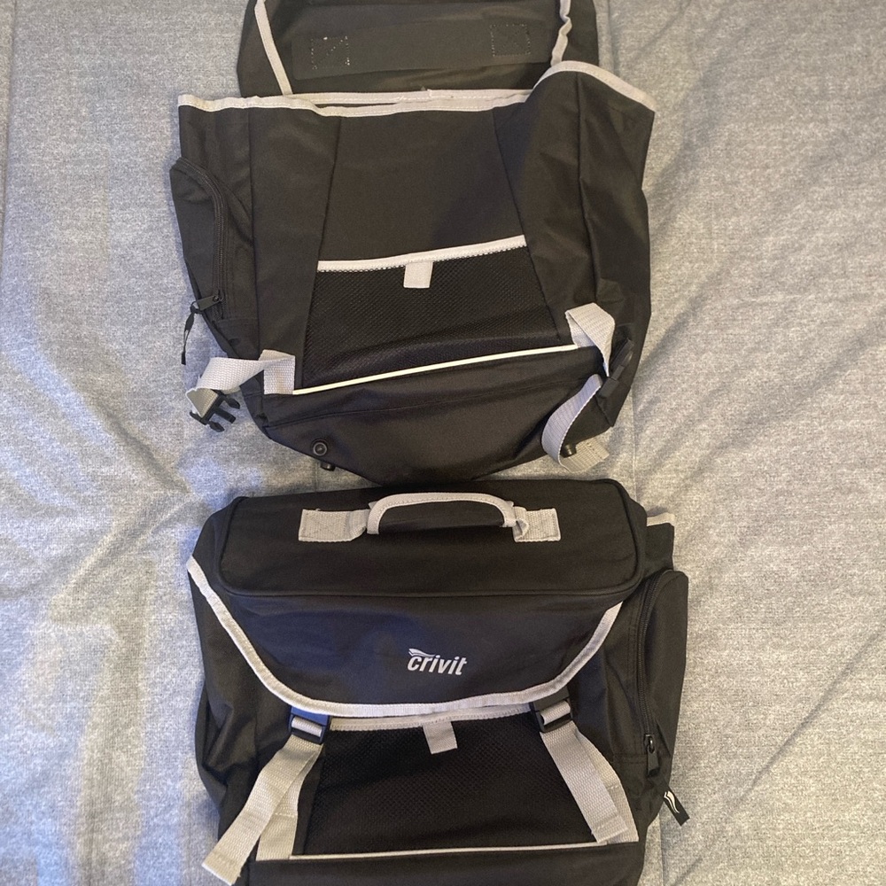 Crivit Black and Gray Bike Bag Pannier Set